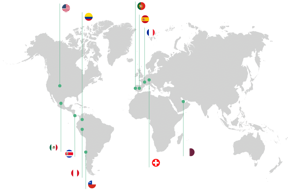 ubicaciones Sportmadness: España, Francia, Portugal, Suiza, Qatar, Mexico, Colombia, Costa Rica, Chile, Peru, USA